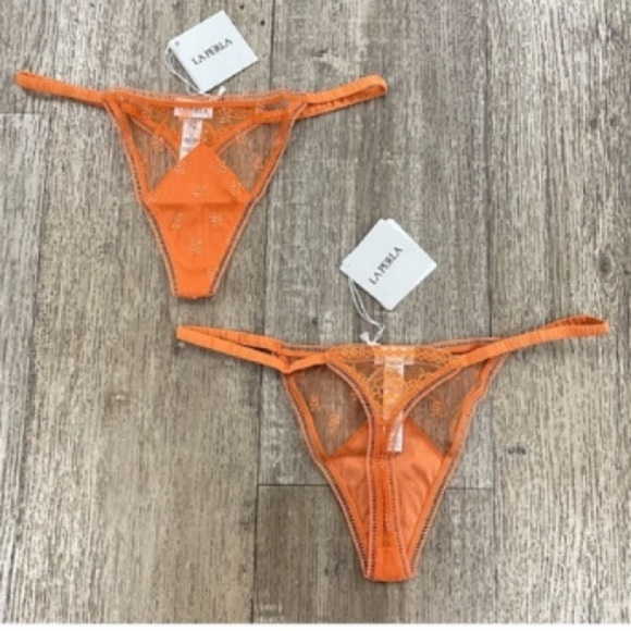 LA PERLA LACE THONG FLORAL LACE THONG ORANGE L - Picture 4 of 12